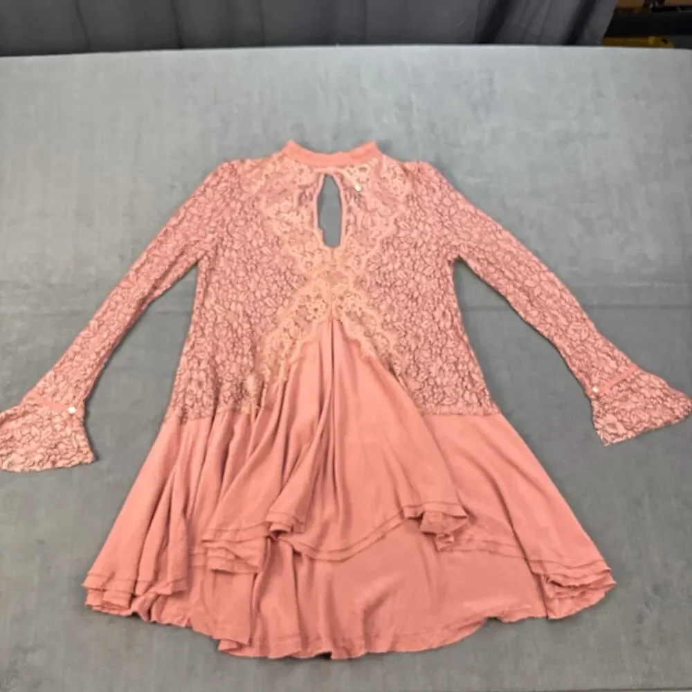 Free People Secret Origins Lace Tunic Dusty Mauve Size Medium